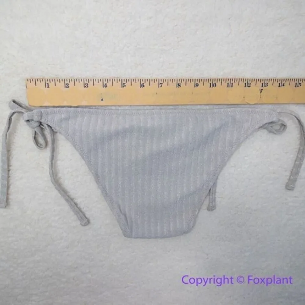 New!‎ Solid & Striped The Tenley metallic ribbed bikini bottom Platinum,  size M